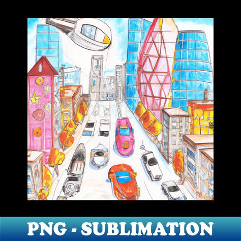 Futuristic City Pencil Drawing - PNG Transparent Sublimation - Inspire ...