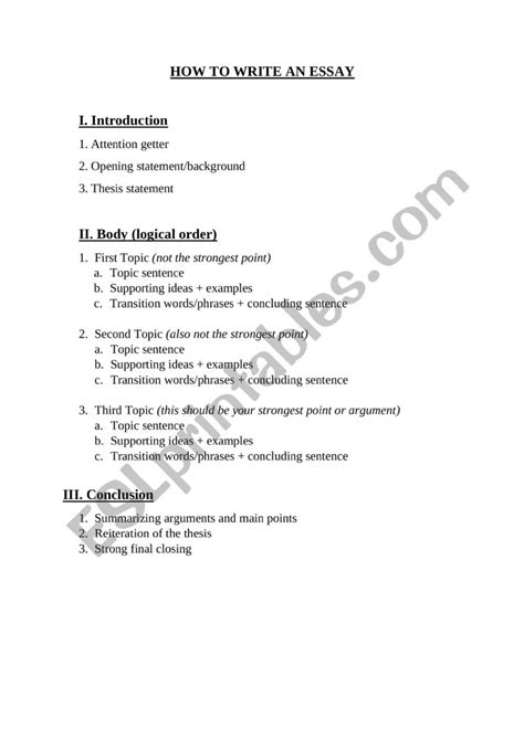 How To Write An Essay Esl Worksheet By Nathaliechambon