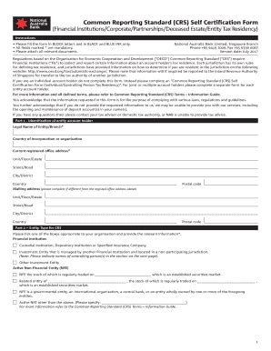 Fillable Online Common Reporting Standard Crs Self Certification Form