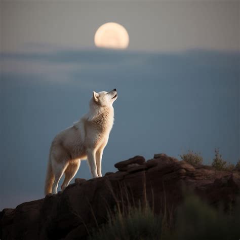 Ai Gerou Ilustra O De Um Majestoso Lobo Branco Em Um Prado Olhando