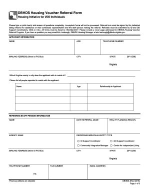 Fillable Online Dbhds Virginia DBHDS Housing Voucher Referral Form