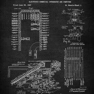 ENIAC First Programmable Computer Mainframe Geek Nerd Patent Print Art 1947, Computer Geek Gift ...