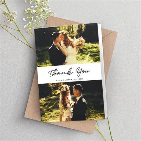 Folded Thank You Cards Wedding Thank You Card With Photo Etsy