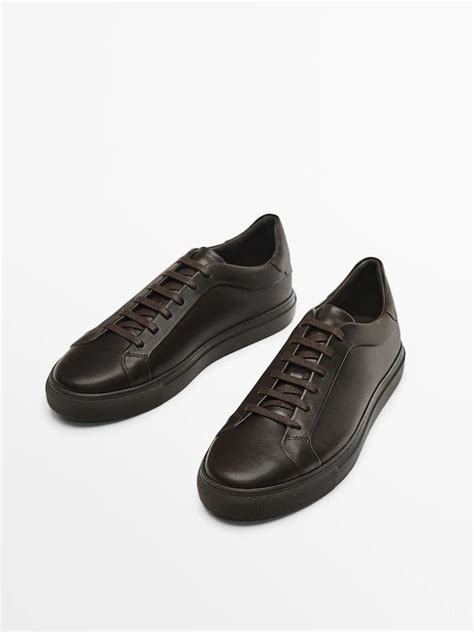 Dark Brown Leather Trainers · Brown · Shoes Massimo Dutti