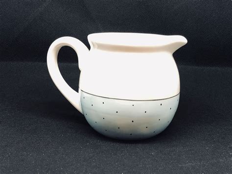 Rae Dunn By Magenta Pour Cream Blue Creamer Cup Polka Dot Detail EBay