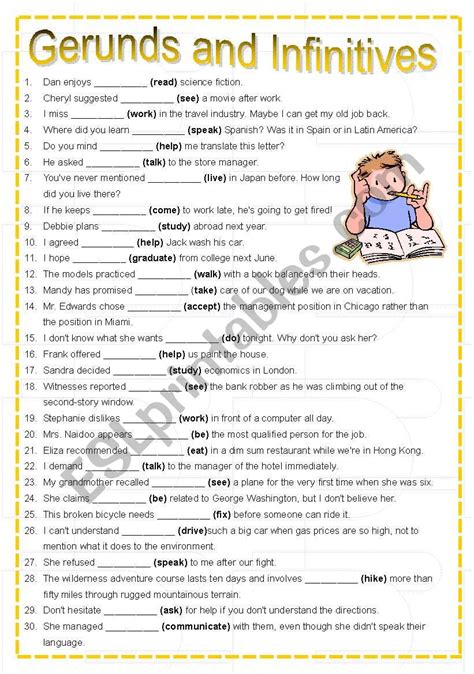 Gerunds Participles And Infinitives Practice