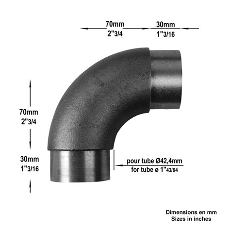 Coude 90 de main courante en acier pour tube ø42 4mm epr 2mm Raccords