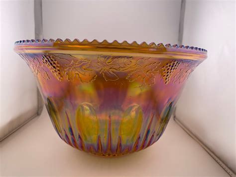 Vintage Carnival Glass Princess Punch Bowl And 12 Cup Set Iridescent Amber Glass Etsy