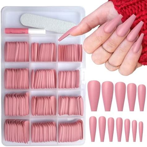 Amazon Addfavor Pcs Coffin Press On Nails Long Full Cover Pink