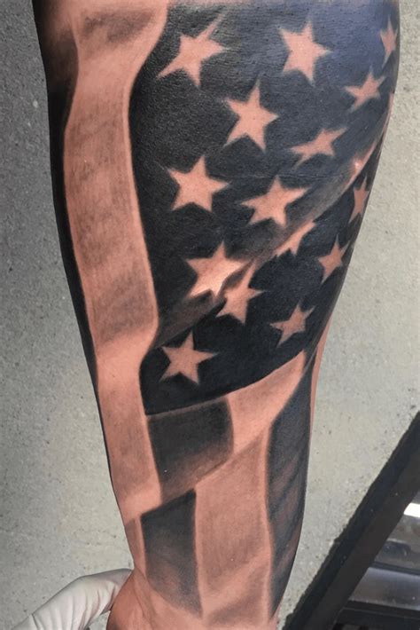 Black And White American Flag Cross Tattoo