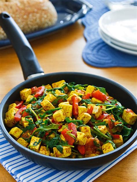 Spinach Or Arugula Scrambled Tofu Colorful And Tasty