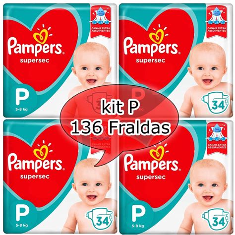 Kit Fralda Pampers Supersec 136 Unidades De Fraldas Tamanho P Pequeno