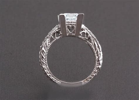 14k White Gold Princess Cut Heart Filigree Engagement Ring Antique