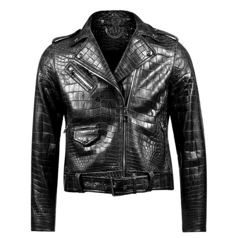 Casual Alligator Leather Motorcycle Biker Jacket For Men