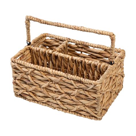 Natural Wicker Multi-Use 3-Compartment Basket Caddy with Handle