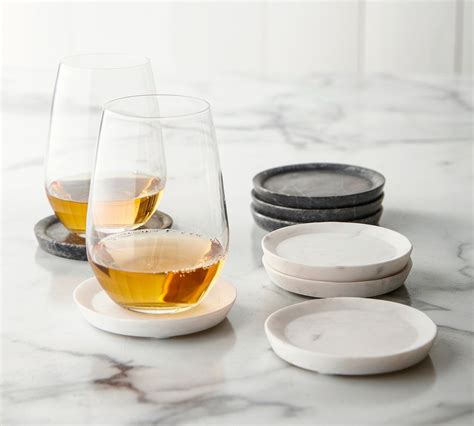 White Marble Coasters Set Of Bar Accessories Pottery Barn