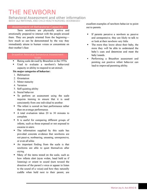 Brazelton Neonatal Behavioral Assessment Scale