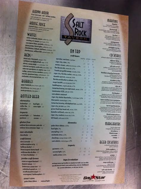 Menu at Salt Rock Tavern pub & bar, Oldsmar