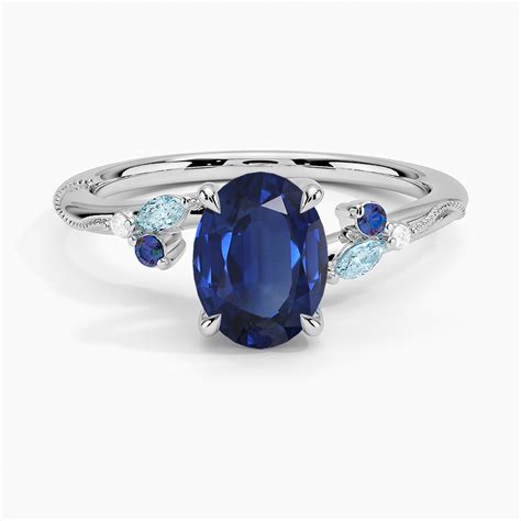 Sapphire Camellia Indigo Milgrain Ring In K White Gold