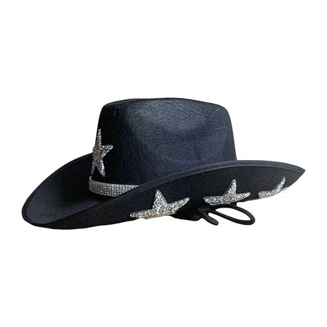 Aunavey Rhinestone Cowgirl Hat Bling Diamond Glitter Fringe Cowboy Western Hat For Women Cosplay