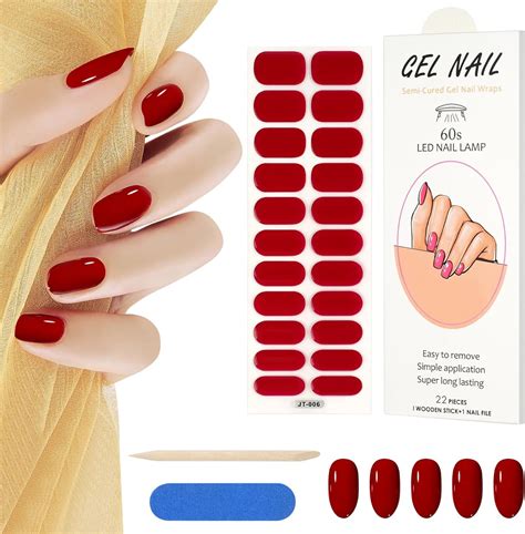 AUAUY 22PCS Gel Vernis À Ongles Autocollants Vin Rouge Gel Autocollant