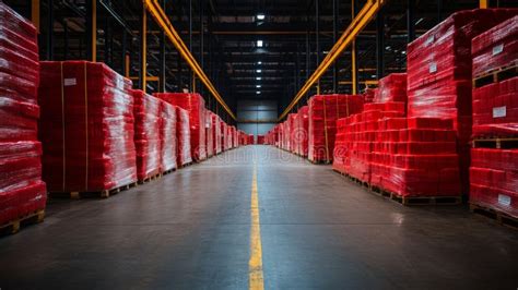 A Welllit And Organized Warehouse With Rows Of Neatly Stacked Pallets