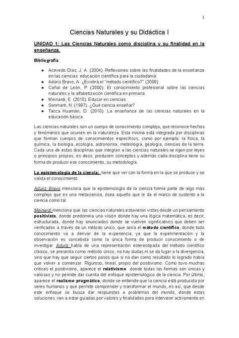 Resumen Naturales Ciencias Naturales Y Su Did Ctica I Unidad Las