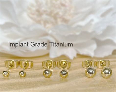 Pair Of Gold Implant Grade Titanium Ball Stud Earrings Mm Mm Mm