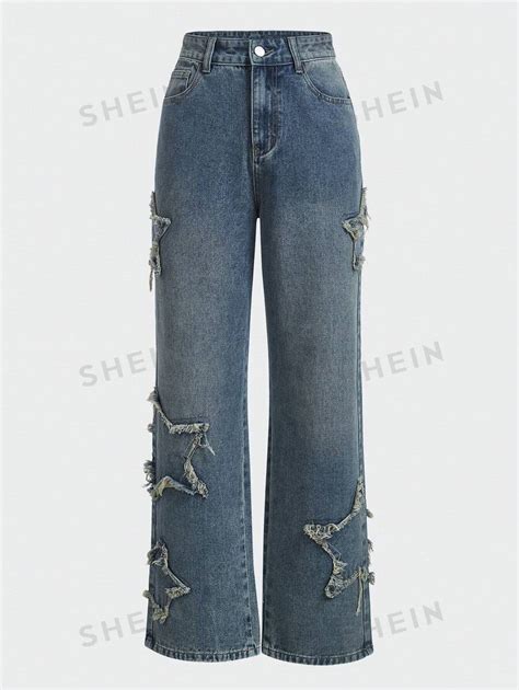 ROMWE Grunge Punk Star Pattern Straight Leg Jeans School SHEIN USA