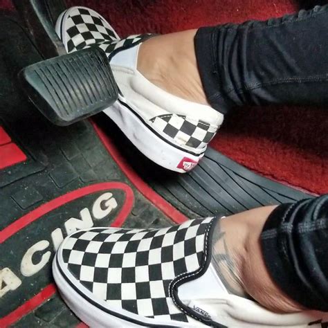 Pump That Pedal Jane Domino Driving Mustang Black White Checkered Vans