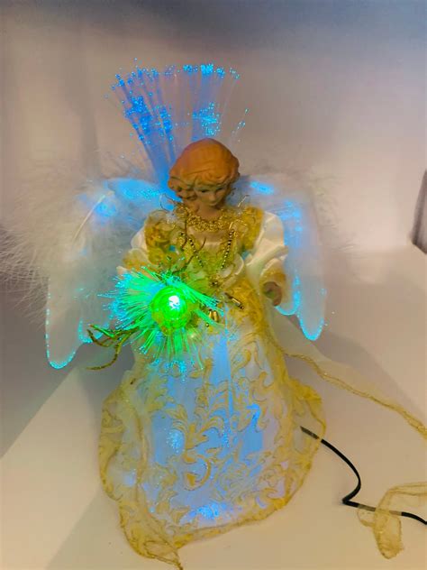 Fiber Optic Angel Lighted Angel Figurine Beautiful Gold And Lace Etsy