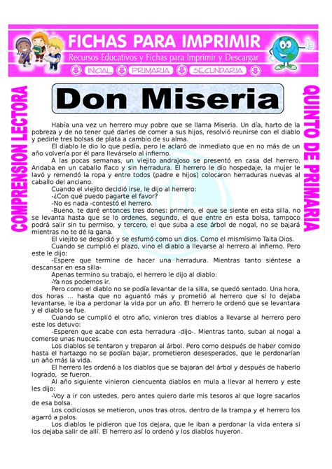 Ficha Don Miseria para Quinto de Primaria Había una vez un herrero