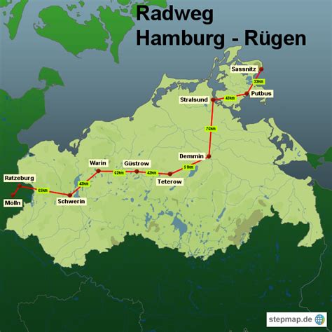 StepMap Radweg Hamburg Rügen Landkarte für Deutschland