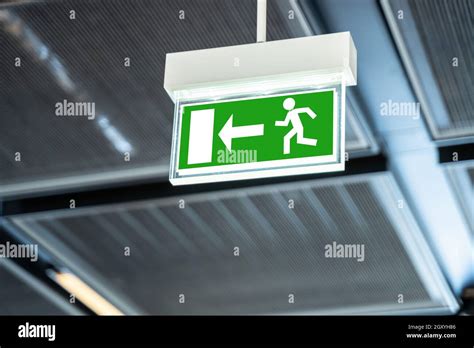 Emergency Evacuation Exit Sign Fire Caution Label Stock Photo Alamy