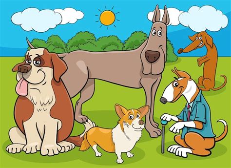 Groupe De Personnages De Bandes Dessin Es De Chiens Et Chiots De Race