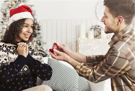 Romantic Proposal On Christmas Eve Stock Image Image Of Celebration