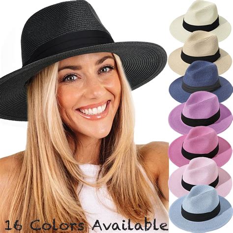 Panama Straw Hats For Women Men Summer Beach Sun Hat Wide Brim Fedora