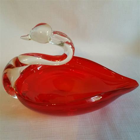 Vintage Swan Glass Candy Dish Etsy