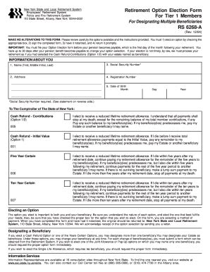 Fillable Online Retirement Option Election Form For Tier 1 Members