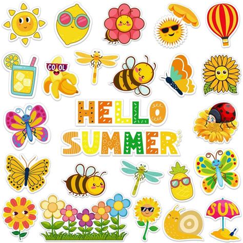 48Pcs Hello Summer Cut Outs Summer Flower Cut Outs With 90Pcs Glue