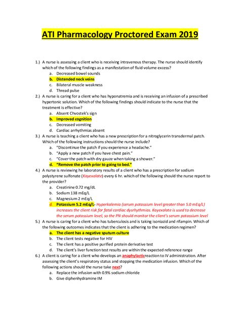 Ati Pharmacology Proctored Exam With Ngn Updated