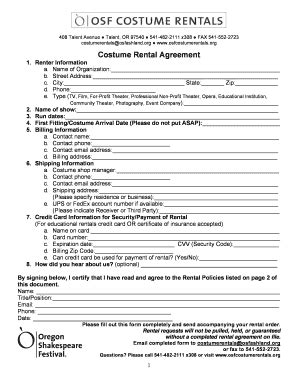 Costume Rental Agreement Osf Costume Rentals Fill And Sign