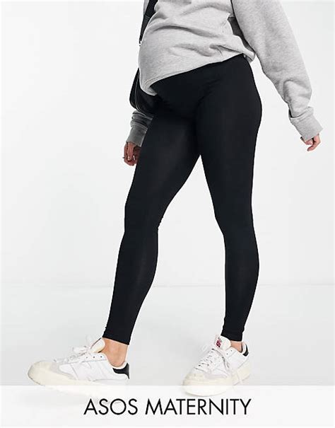 Asos Design Maternity Over The Bump Leggings In Black Asos