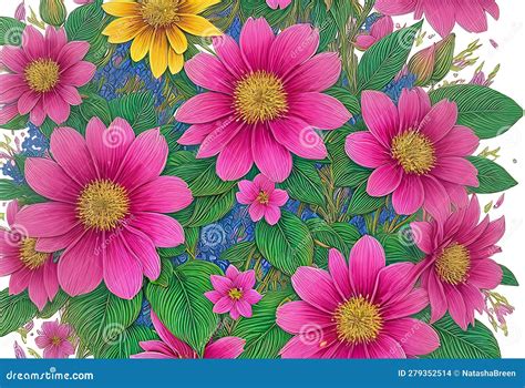 Vintage Floral Glitter Drawing in Different Types. Stock Illustration - Illustration of foliage ...