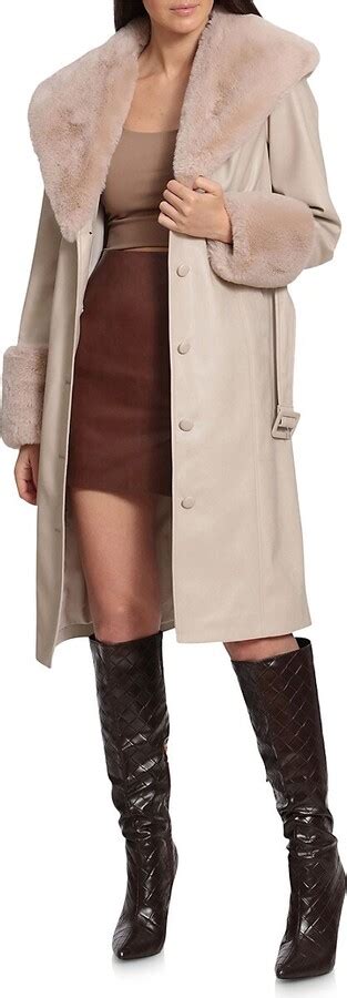 Avec Les Filles Belted Faux Fur Trim Faux Leather Trench Coat Shopstyle