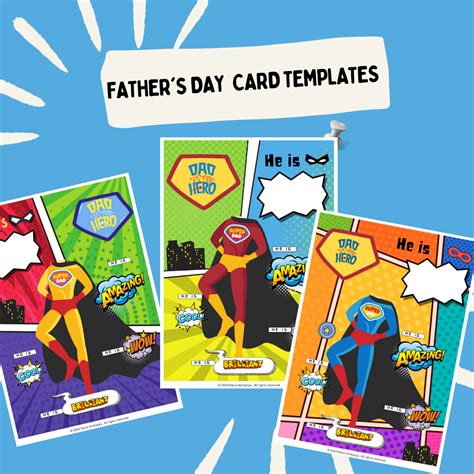 Fathers Day Superhero Card Templates Digital Download