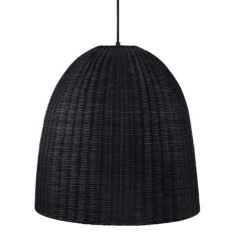 Hampton Bay Highler 1 Light Matte Black Pendant With Matte Black Rattan