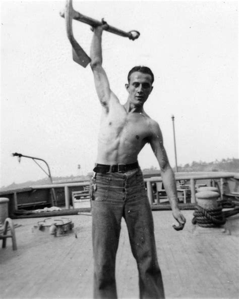 Navy Sailor Man Male Shirtless Holding USN Ship Anchor 40 S WW2