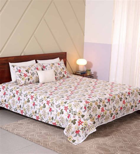 Buy Red Floral Tc Cotton King Sized Bed Sheets With Pillow Covers