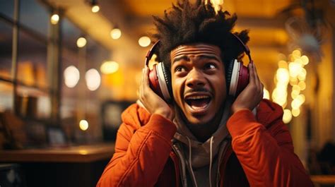 Premium Ai Image Happy African American Male With Headphones Dancing